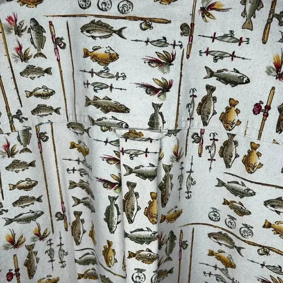 Woolrich Size Medium Birch Freshwater Fish Cream Shirt Button Down Short Sleeve - Picture 7 of 9